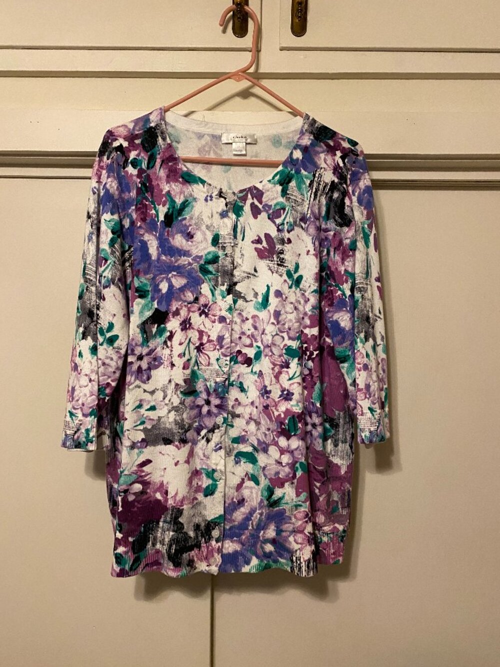 C J Banks, beautiful floral, button-down cardigan, size 2X